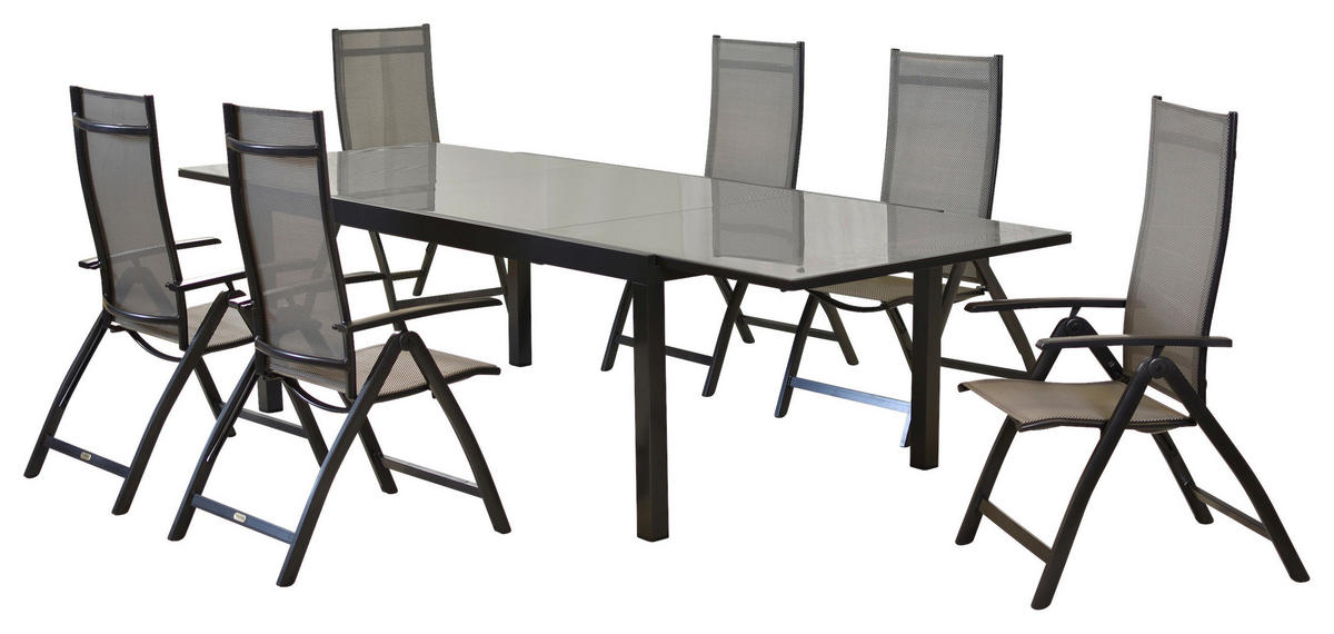 GARTENSET 7-teilig  - Graphitfarben/Braun, MODERN, Textil/Metall - Gardenson