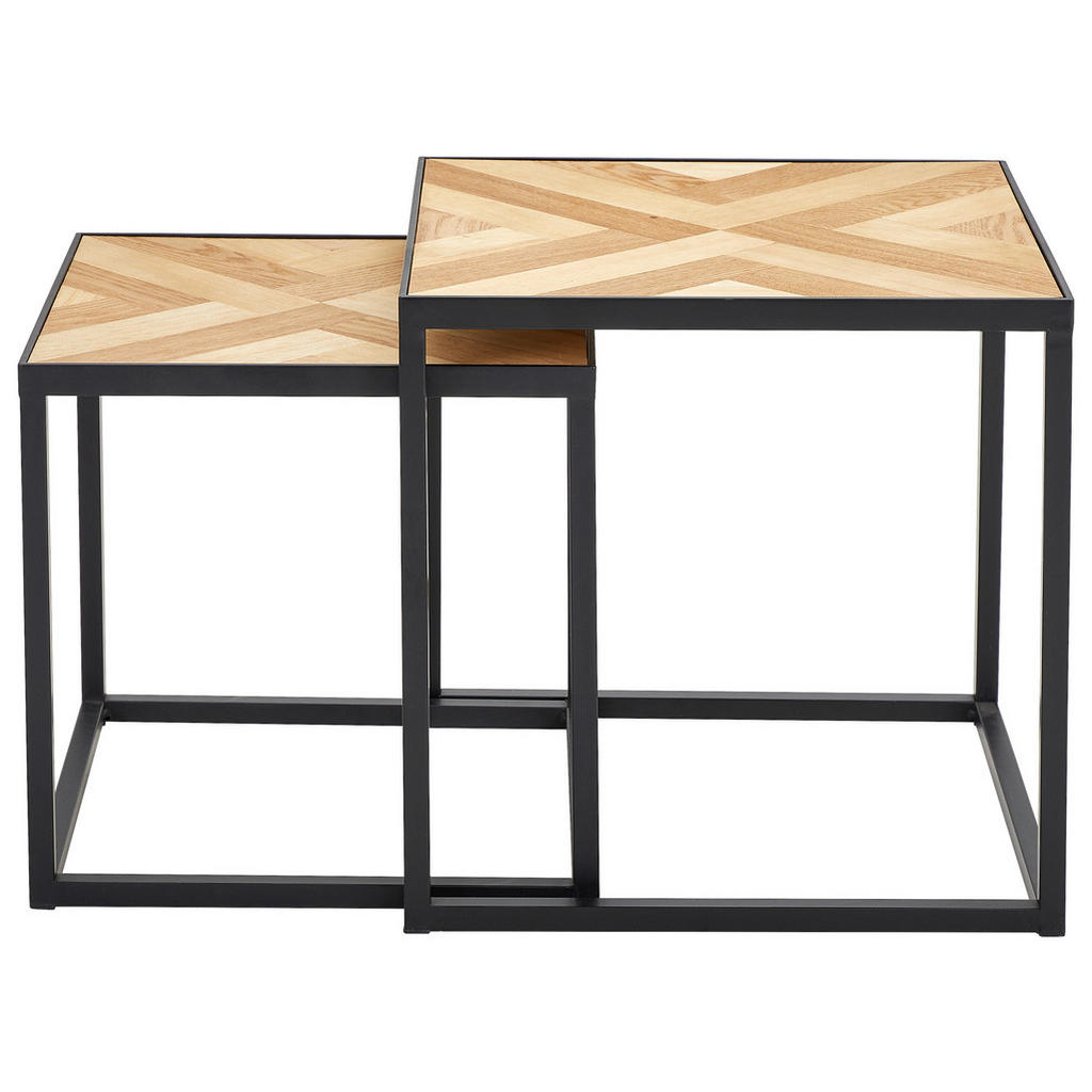 Thumbnail - Mid.you Satztisch, Natur, Schwarz, Holz, Metall, Holzwerkstoff, 2-teilig, Tanne, furniert, quadratisch, Flachrohr, 40x35...
