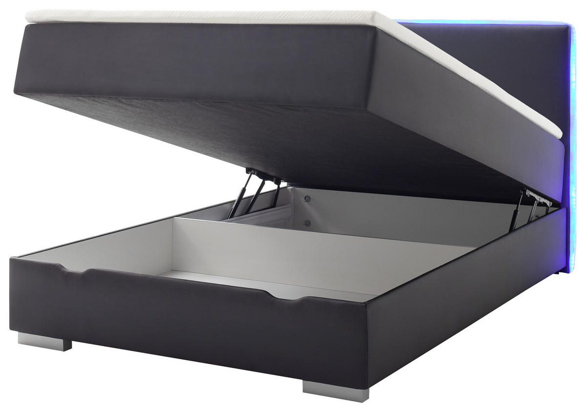 BOXSPRINGBETT 140/200 cm  in Schwarz  - Silberfarben/Schwarz, MODERN, Kunststoff/Textil (140/200cm) - Livetastic