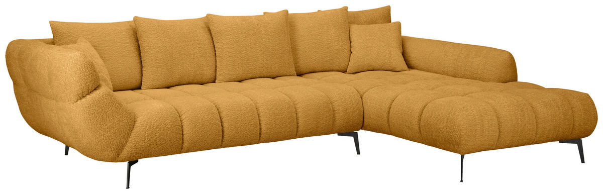 ECKSOFA 318/217 cm  in Bouclé Currygelb Zierkissen, Rückenkissen, Rücken echt  318/217 cm  - Currygelb/Schwarz, MODERN, Textil/Metall (318/217cm) - Carryhome