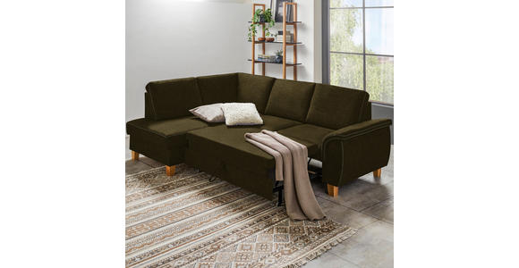 ECKSOFA Olivgrün Flachgewebe  - Eichefarben/Olivgrün, Design, Holz/Textil (185/253cm) - Cantus