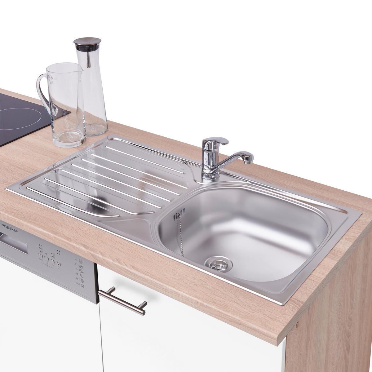 KÜCHENBLOCK 310 cm   in Weiss, Eichefarben  - Weiss/Eichefarben, Basics, Holzwerkstoff (310cm) - Respekta