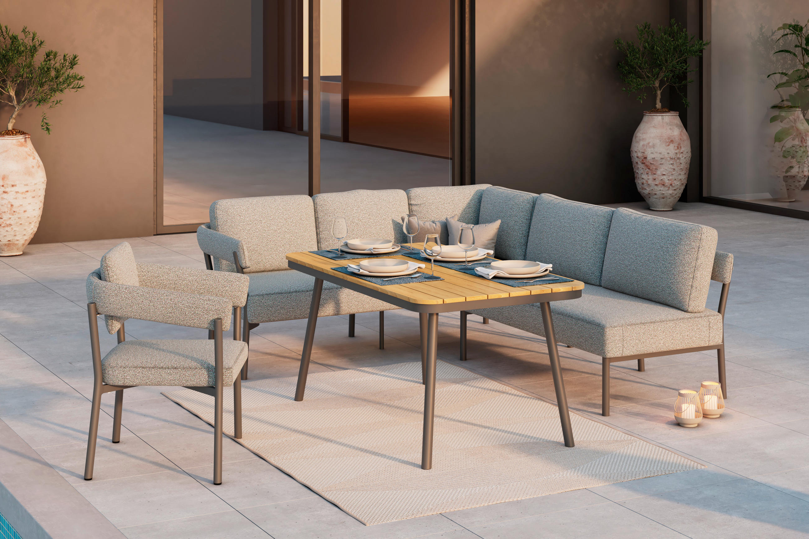 Ambia Garden Loungegarnitur Anthrazit, Braun, Hellgrau 218x188 cm