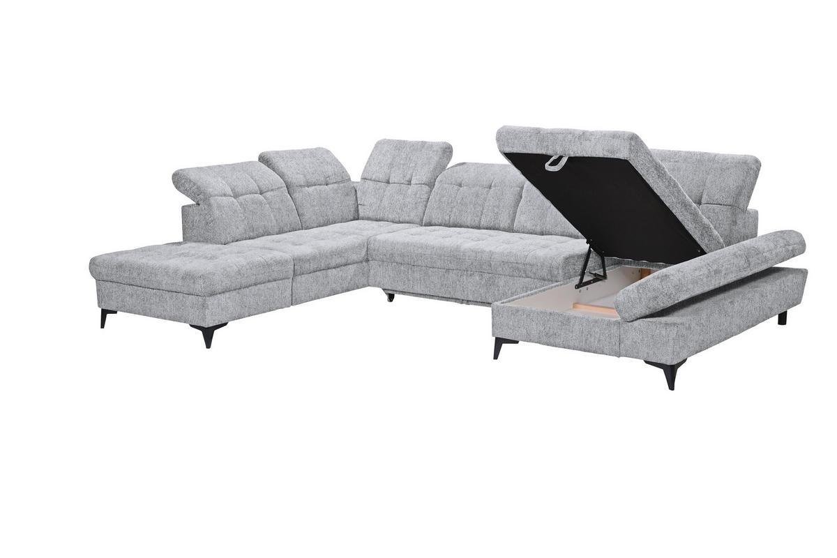 WOHNLANDSCHAFT Mikrovelours Hellgrau  - Hellgrau/Schwarz, Modern, Kunststoff/Textil (245/348/168cm) - MID.YOU