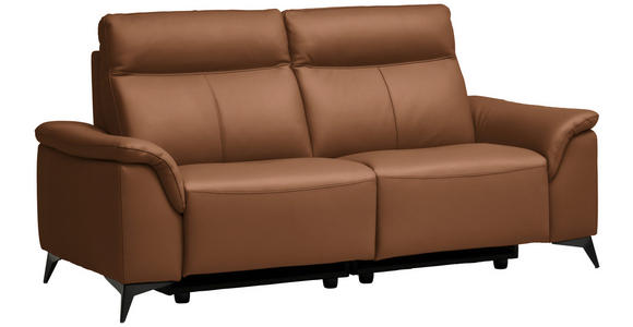 3-SITZER-SOFA  in Echtleder Cognac   - Cognac/Schwarz, Design, Leder/Metall (207/107/98cm) - Belluti