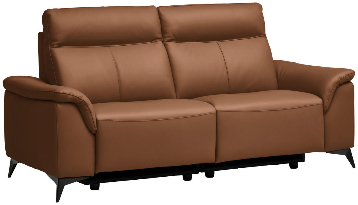 3-SITZER-SOFA Echtleder Cognac  - Cognac/Schwarz, Design, Leder/Metall (207/107/98cm) - Belluti