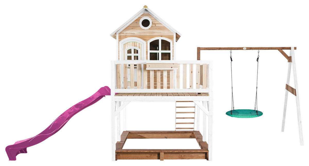 SPIELTURM 613/291/277 cm  - Weiss/Lila, Konventionell, Holz (613/291/277cm)