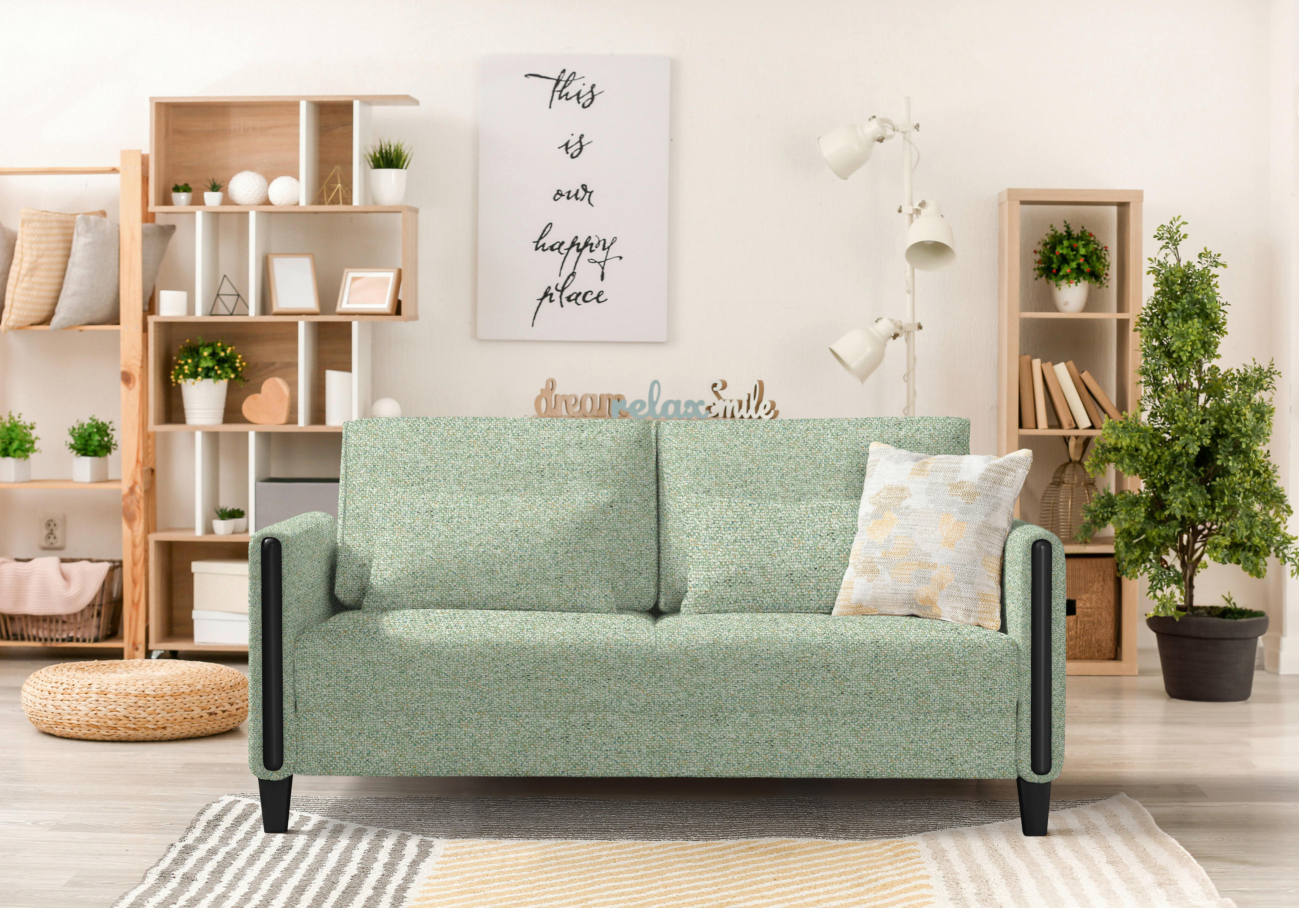 Thumbnail - Niels Andersson Schlafsofa, Schwarz, Hellgrün, Holz, Textil, Buche, massiv, 2-Sitzer, Füllung: Schaumstoffflocken,Schaum...