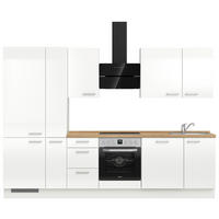 KÜCHENBLOCK 300 cm   in Eichefarben, Weiß Hochglanz  - Edelstahlfarben/Eichefarben, MODERN, Holzwerkstoff/Metall (300cm) - Nobilia