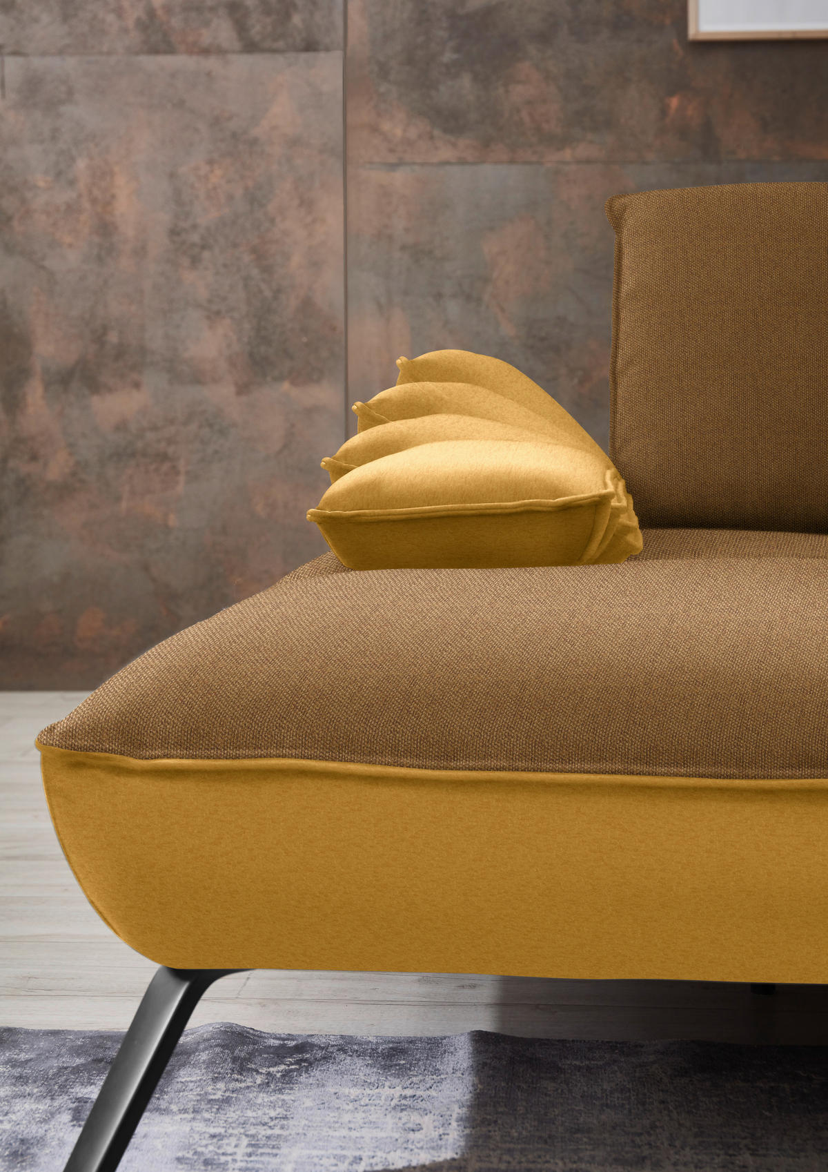 ECKSOFA  in Flachgewebe Goldfarben  191/301 cm  - Goldfarben/Schwarz, Design, Textil/Metall (191/301cm) - Moderano