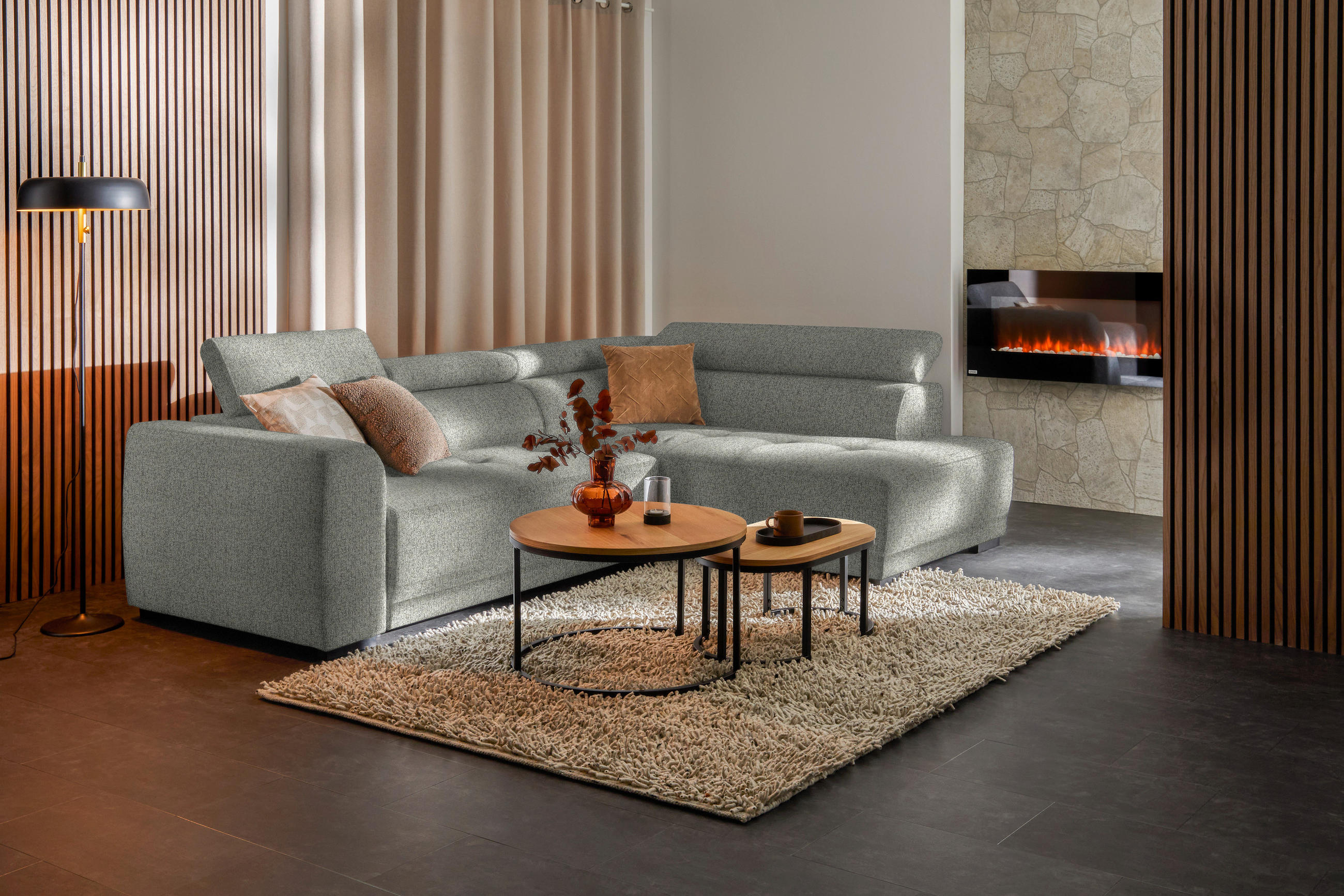 ECKSOFA in Struktur Greige  284/205 cm  - Greige/Schwarz, Design, Kunststoff/Textil (284/205cm) - Xora
