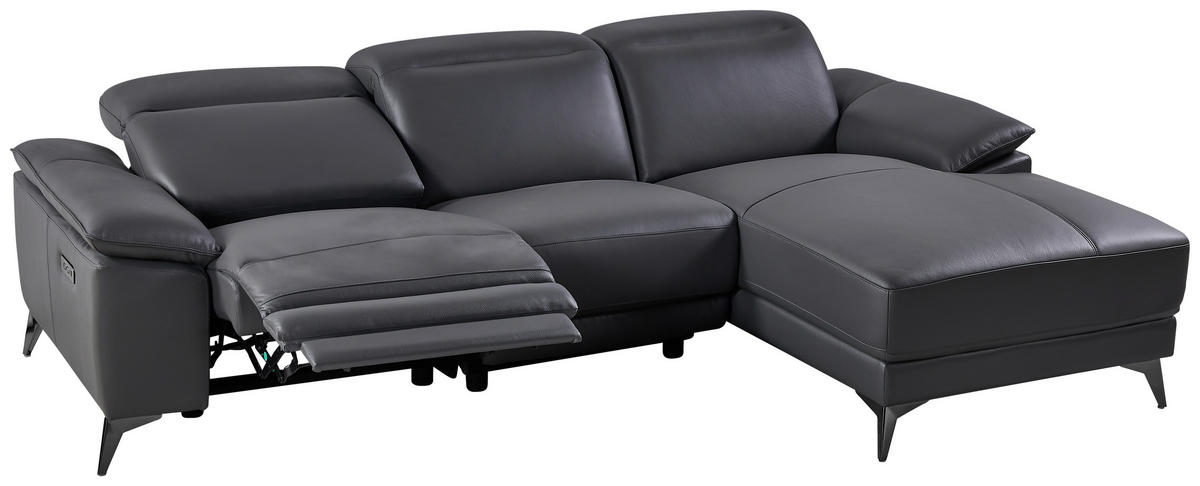 ECKSOFA Grau Echtleder  - Schwarz/Grau, Design, Leder/Metall (255/171cm) - Livetastic