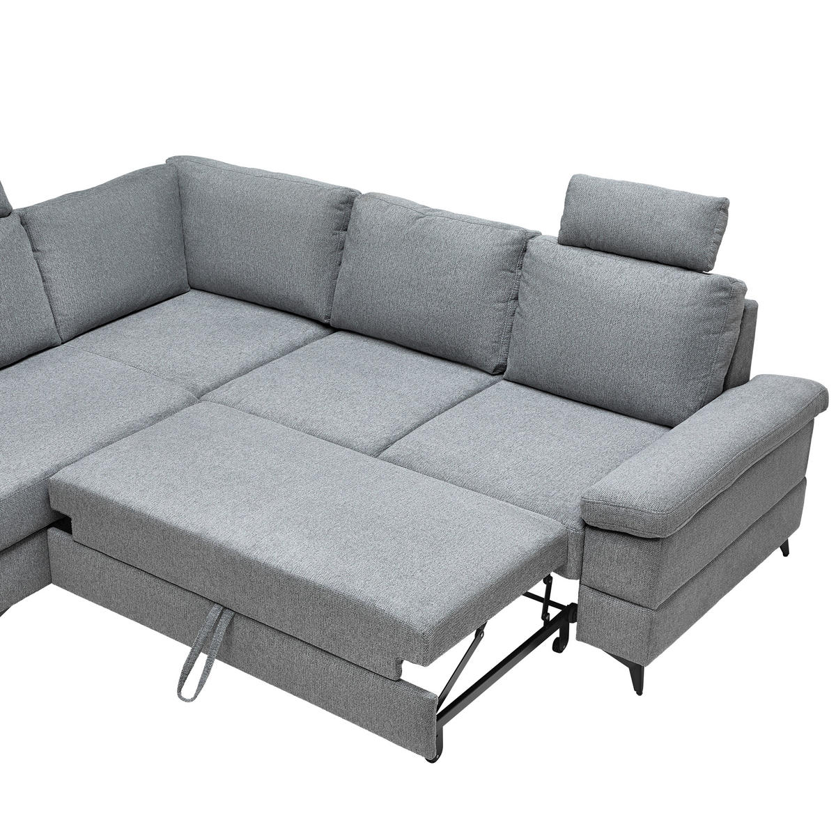 ECKSOFA Webstoff Grau  - Schwarz/Grau, Modern, Textil/Metall (189/87-103/250cm) - MID.YOU