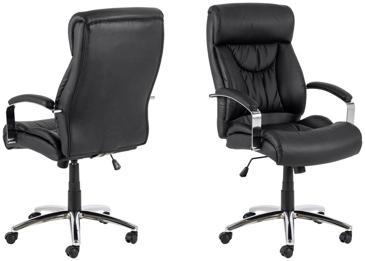 CHEFSESSEL  in Lederlook, Lederlook (vegan) Schwarz  - Chromfarben/Schwarz, Design, Textil/Metall (64,5/120/83cm) - MID.YOU