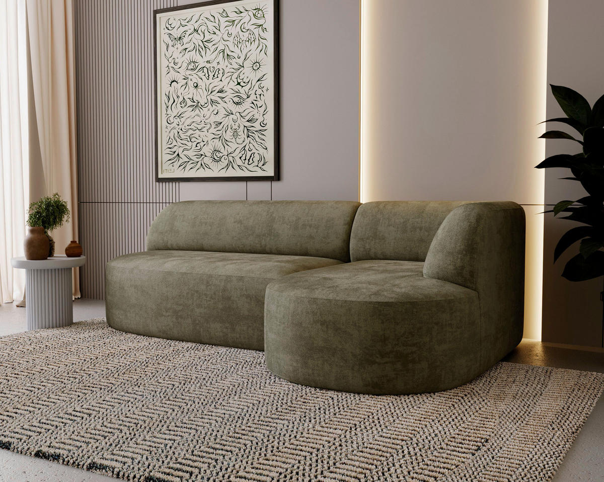 ECKSOFA Chenille Grün  - Schwarz/Grün, Design, Kunststoff/Textil (218/156cm) - Livetastic