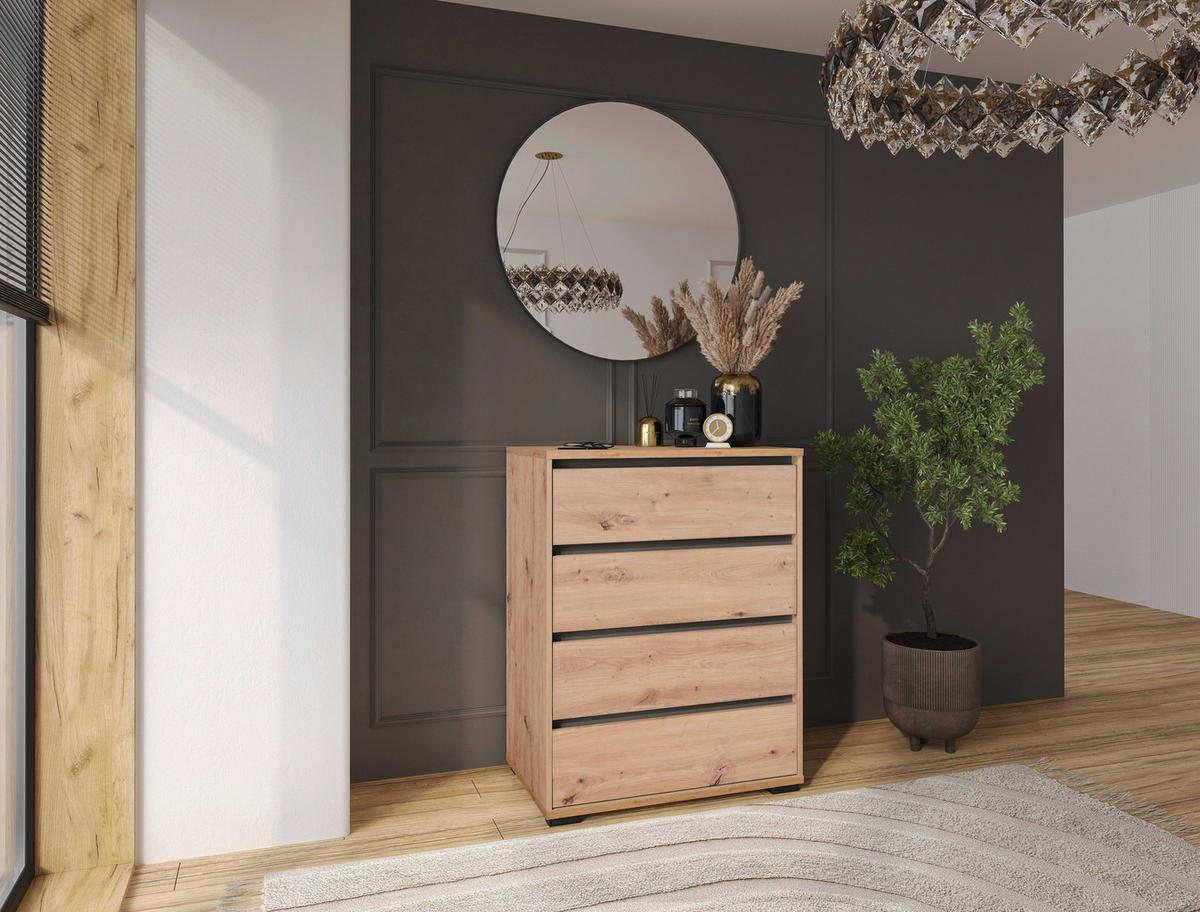 KOMÓD 80/103/48 cm  - tölgyfa/antracit, Design, műanyag/faalapú anyag (80/103/48cm) - Carryhome