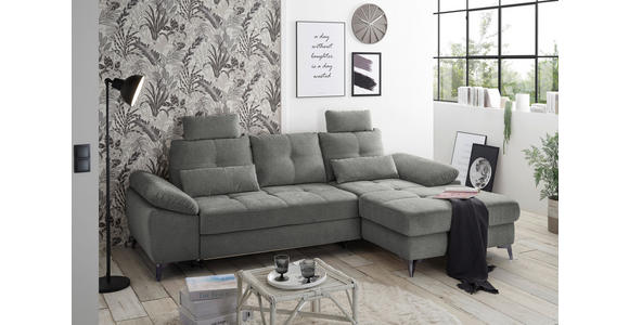 ECKSOFA Grau Mikrovelours  - Chromfarben/Schwarz, KONVENTIONELL, Kunststoff/Textil (270/170cm) - Carryhome