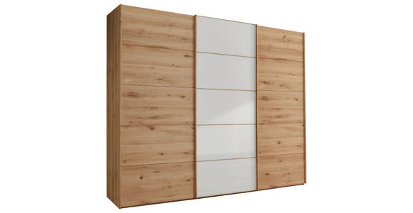 SCHWEBETÜRENSCHRANK 250/217/67 cm 3-türig Weiß, Eiche Bianco  - Eiche Bianco/Weiß, Natur, Glas/Holz (250/217/67cm) - Linea Natura