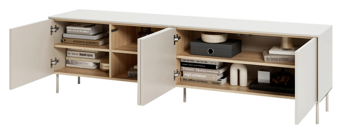 TV-ELEMENT Eichefarben, Kaschmir  195/57/41 cm  - Kaschmir/Eichefarben, Modern, Glas/Holzwerkstoff (195/57/41cm) - Carryhome
