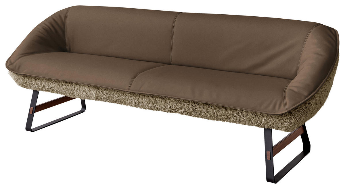 SITZBANK Textil, Leder Blaugrau  - Blaugrau/Schwarz, Design, Leder/Holz (229/88/80cm) - Koinor