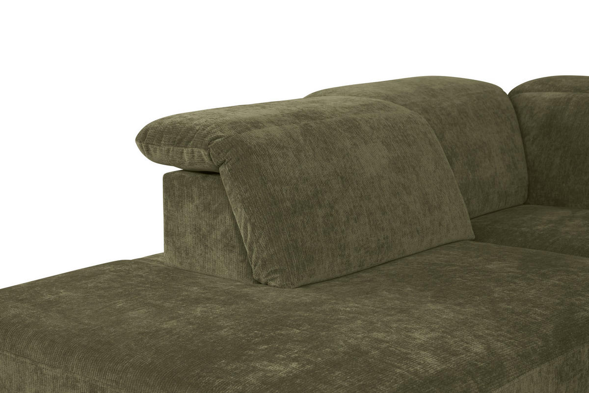 ECKSOFA Grün Chenille Kopfteilverstellung, Sitztiefenverstellung  - Schwarz/Grün, Design, Textil/Metall (243/307cm) - Xora