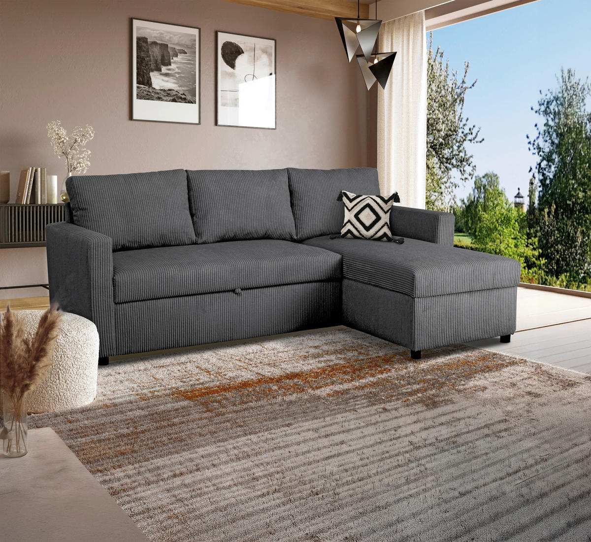 ECKSOFA Anthrazit  - Anthrazit/Schwarz, Basics, Holz/Kunststoff (215/145cm) - MID.YOU