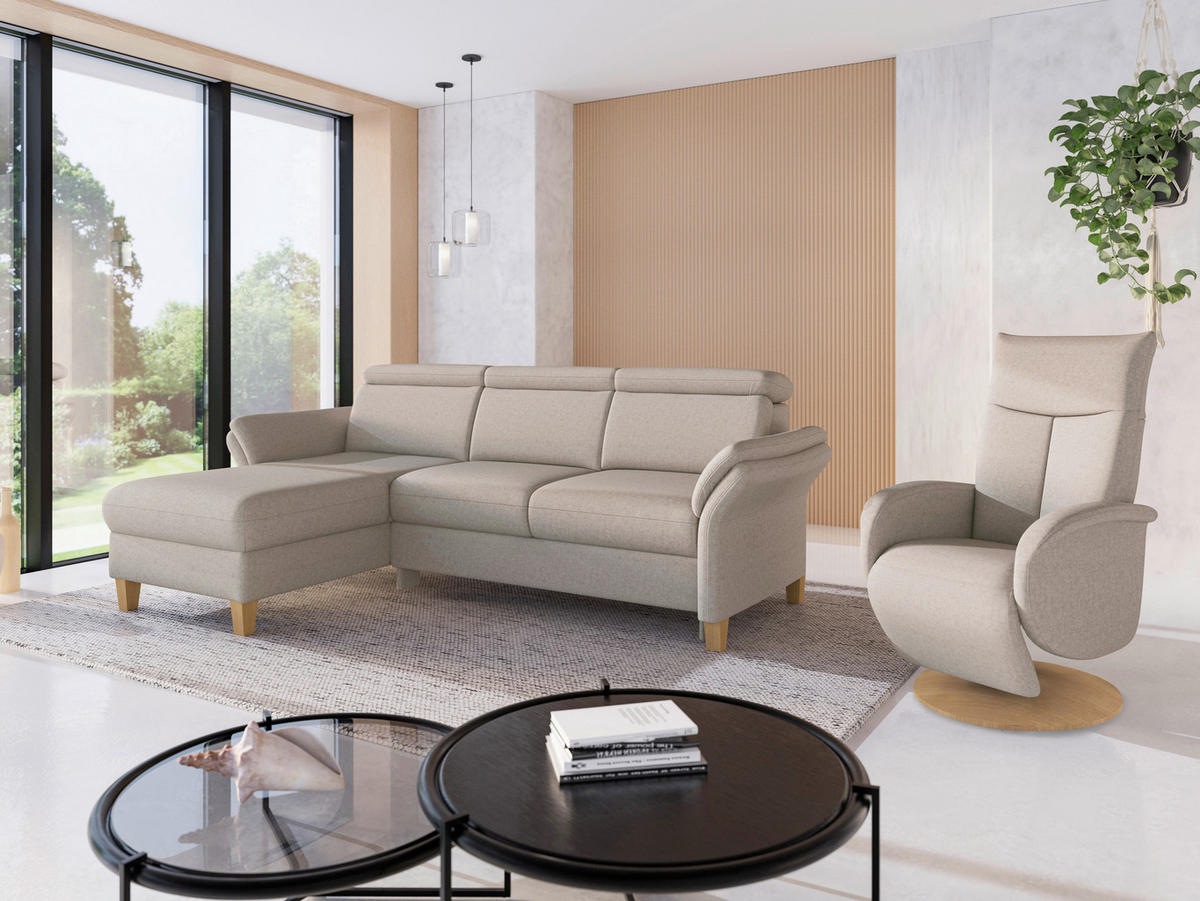 ECKSOFA GLENDALE E Taupe Flachgewebe  - Taupe/Eichefarben, KONVENTIONELL, Holz/Textil (166/253cm) - Sit & More