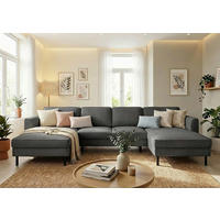 WOHNLANDSCHAFT Dunkelgrau Cord  - Dunkelgrau/Schwarz, MODERN, Textil/Metall (161/306/161cm) - Trendmanufaktur