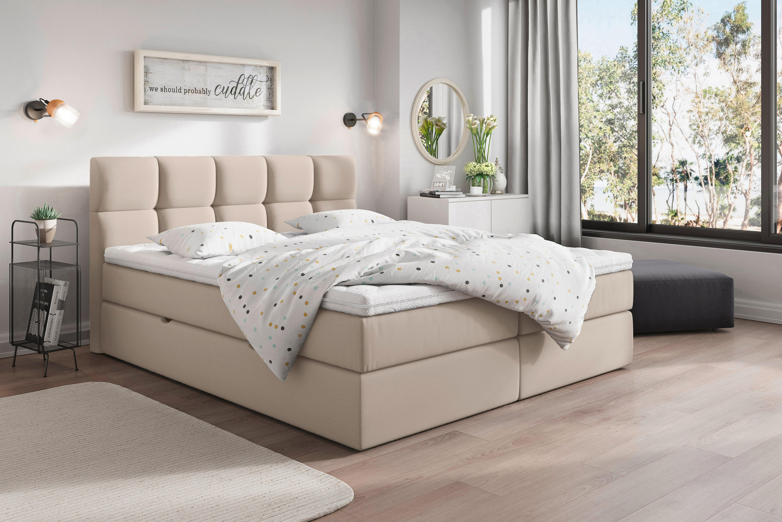 BOXSPRINGBETT 180/200 cm in Creme - Creme/Schwarz, LIFESTYLE, Holz/Holzwerkstoff (180/200cm) - Livetastic