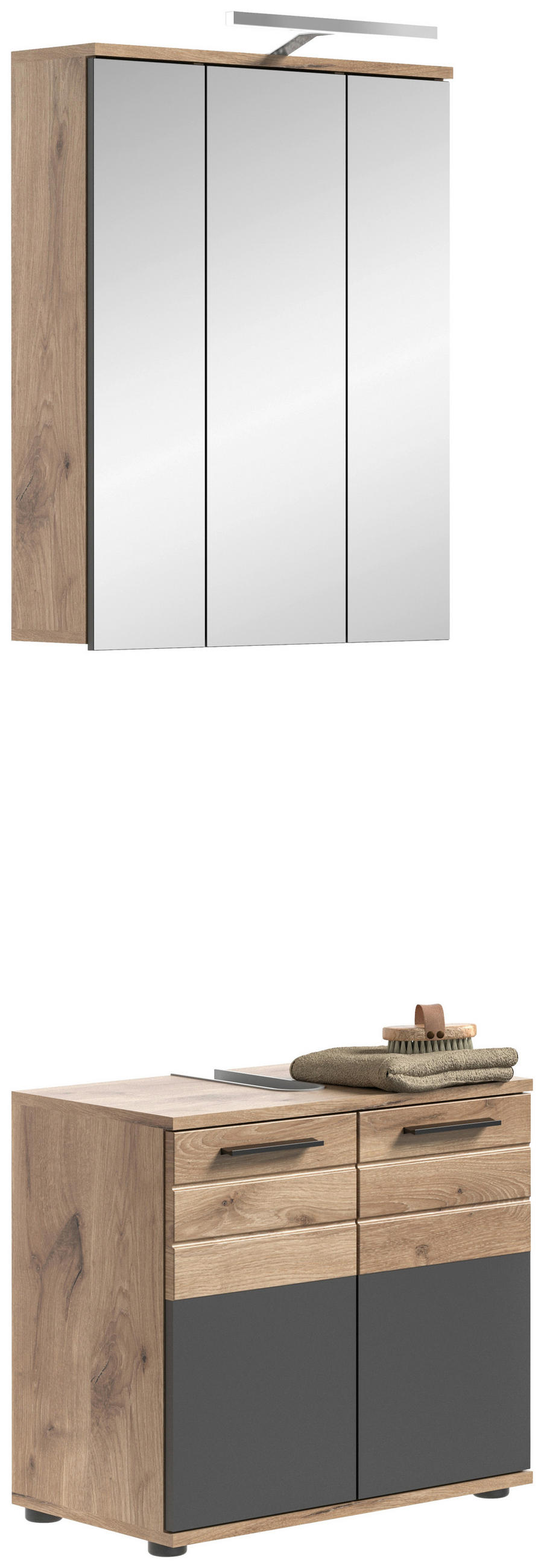 BADEZIMMER 3-teilig in 60 cm - Eichefarben/Schwarz, MODERN, Glas/Holzwerkstoff (60cm) - MID.YOU