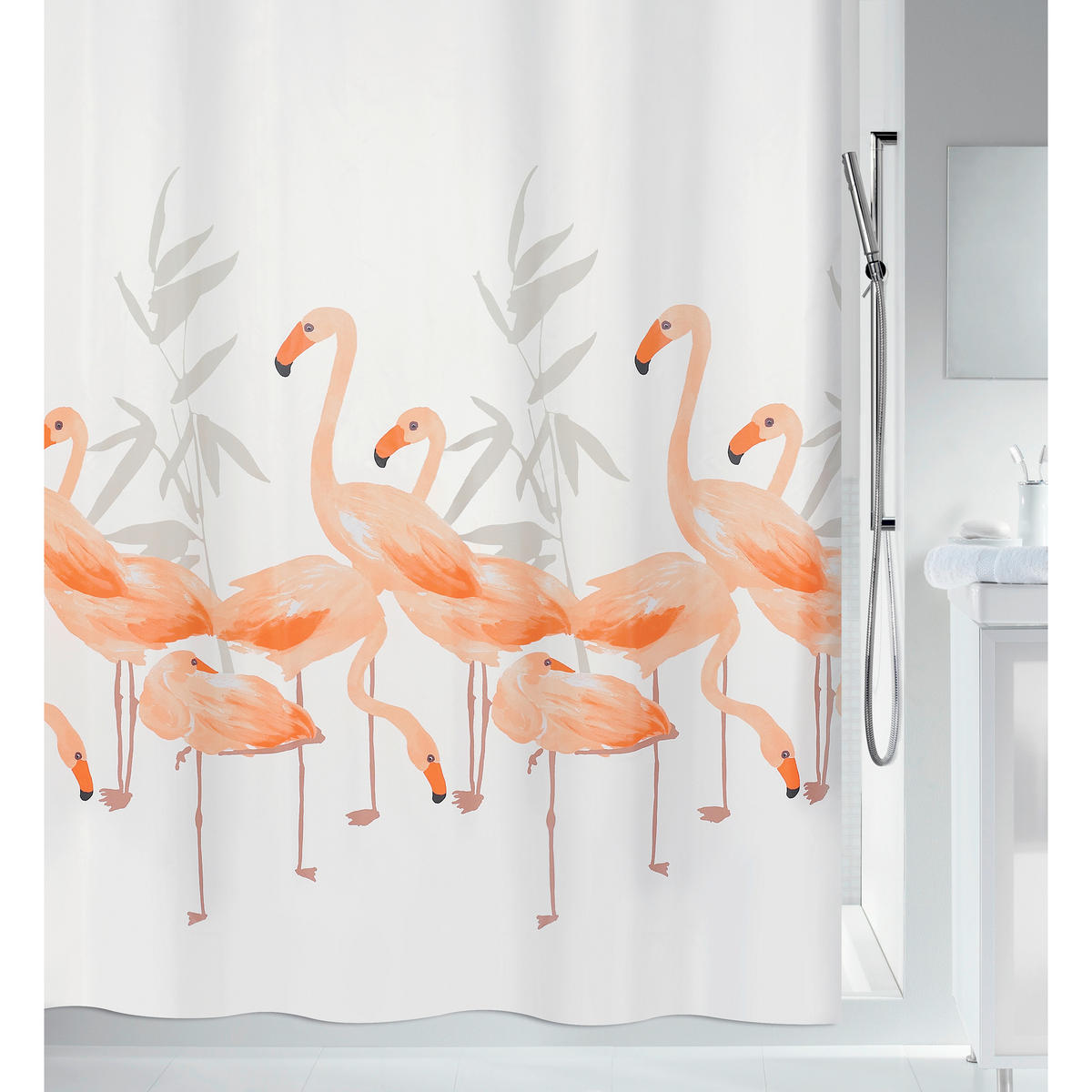 DUSCHVORHANG FLAMINGO 180/180 cm  - Rosa, Basics, Textil (180/180cm) - Spirella