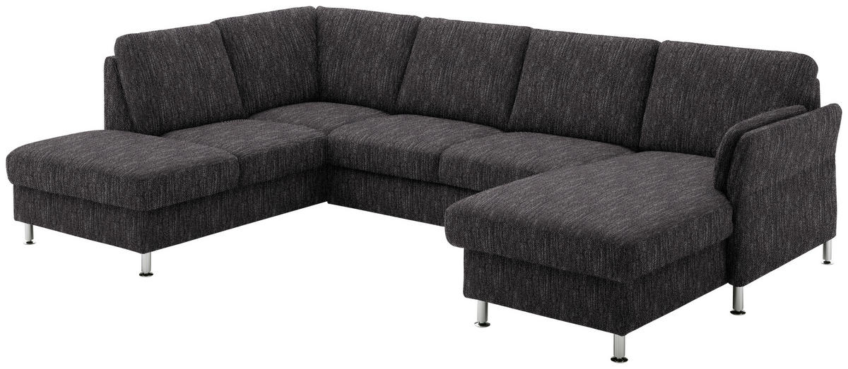 WOHNLANDSCHAFT in Flachgewebe Schwarz  - Chromfarben/Schwarz, Konventionell, Textil/Metall (200/305/168cm) - Beldomo System