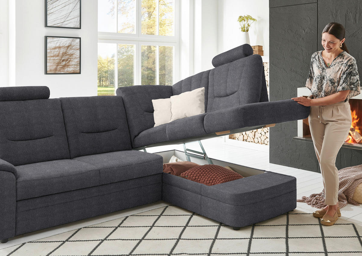 ECKSOFA  in Chenille Dunkelgrau  235/185 cm  - Dunkelgrau/Schwarz, KONVENTIONELL, Kunststoff/Textil (235/185cm) - Beldomo Comfort