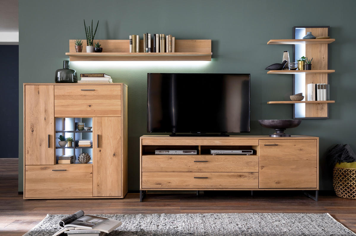 KOMODA POD TELEVIZI, sukový dub, barvy dubu, 184/67/50 cm - černá/barvy dubu, Design, kov/dřevo (184/67/50cm) - Livetastic