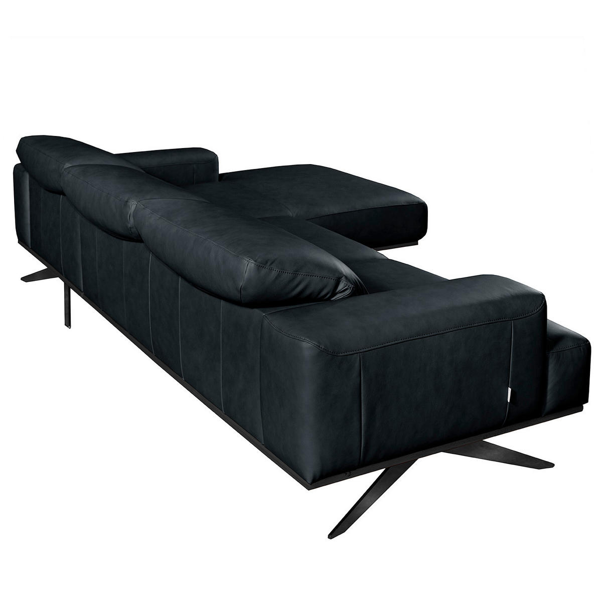ECKSOFA  in Echtleder Blau  295/187 cm  - Blau/Schwarz, Design, Leder/Metall (295/187cm) - Livetastic