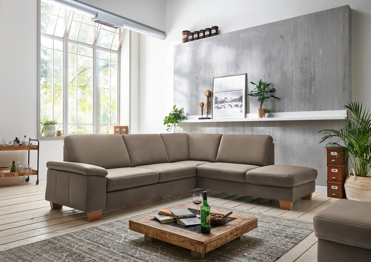 ECKSOFA  in Echtleder Alufarben  274/235 cm  - Eichefarben/Beige, KONVENTIONELL, Leder/Holzwerkstoff (274/235cm) - Beldomo Premium