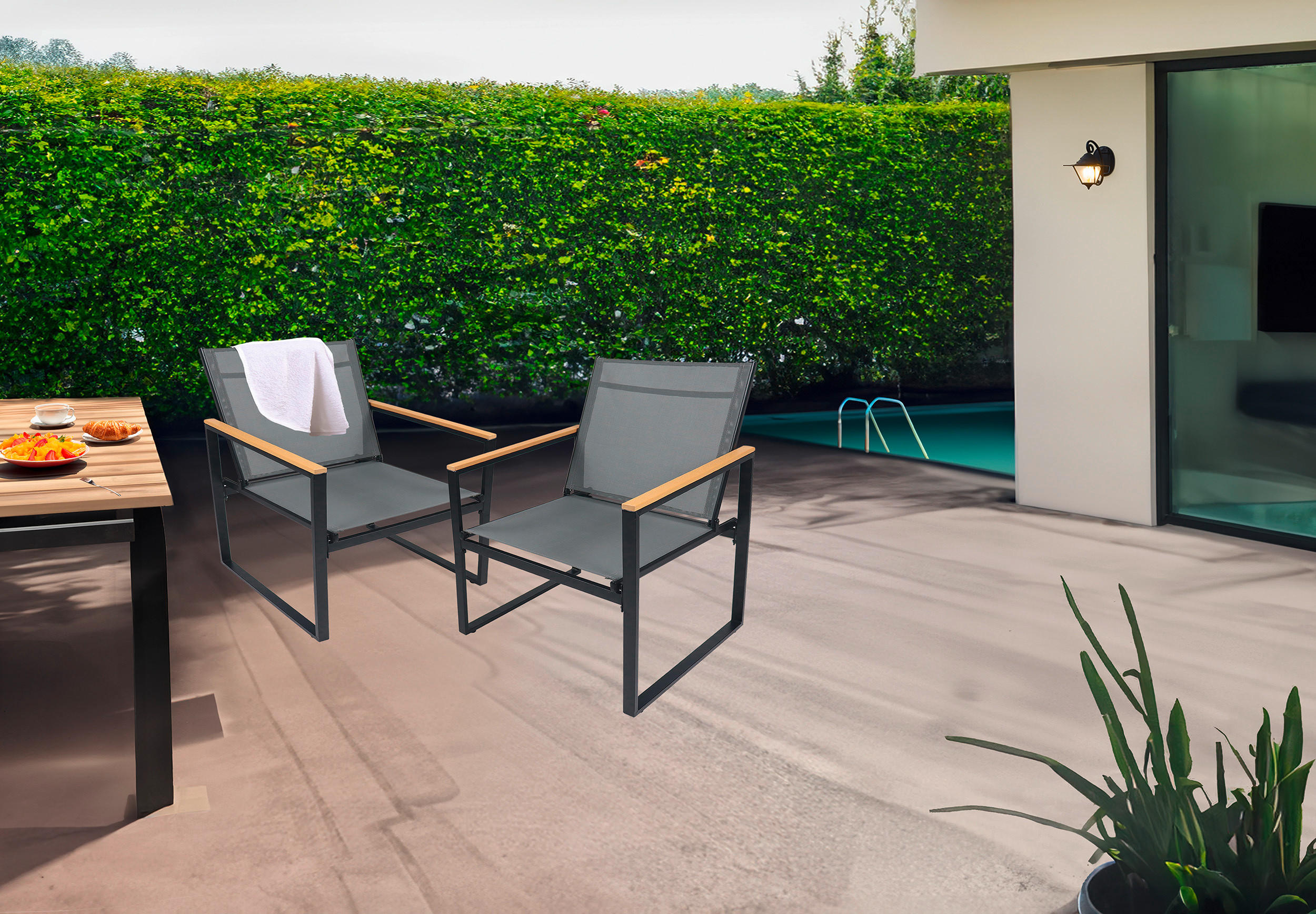 Thumbnail - Gardenson Gartenstuhl-Set, Anthrazit, Metall, Kunststoff, Kufe, 54x83x65 cm, wetterbeständig, inklusive Armlehnen, abwis...