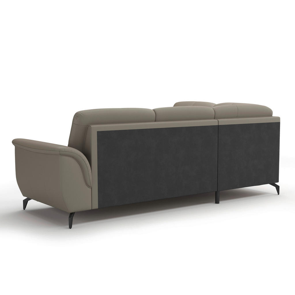 Thumbnail - Sit & More Ecksofa Zora E, Grau, Textil, Leder, Kombination Echtleder/Stoff, Nappaleder, 5,5-Sitzer, Ottomane links, L-F...