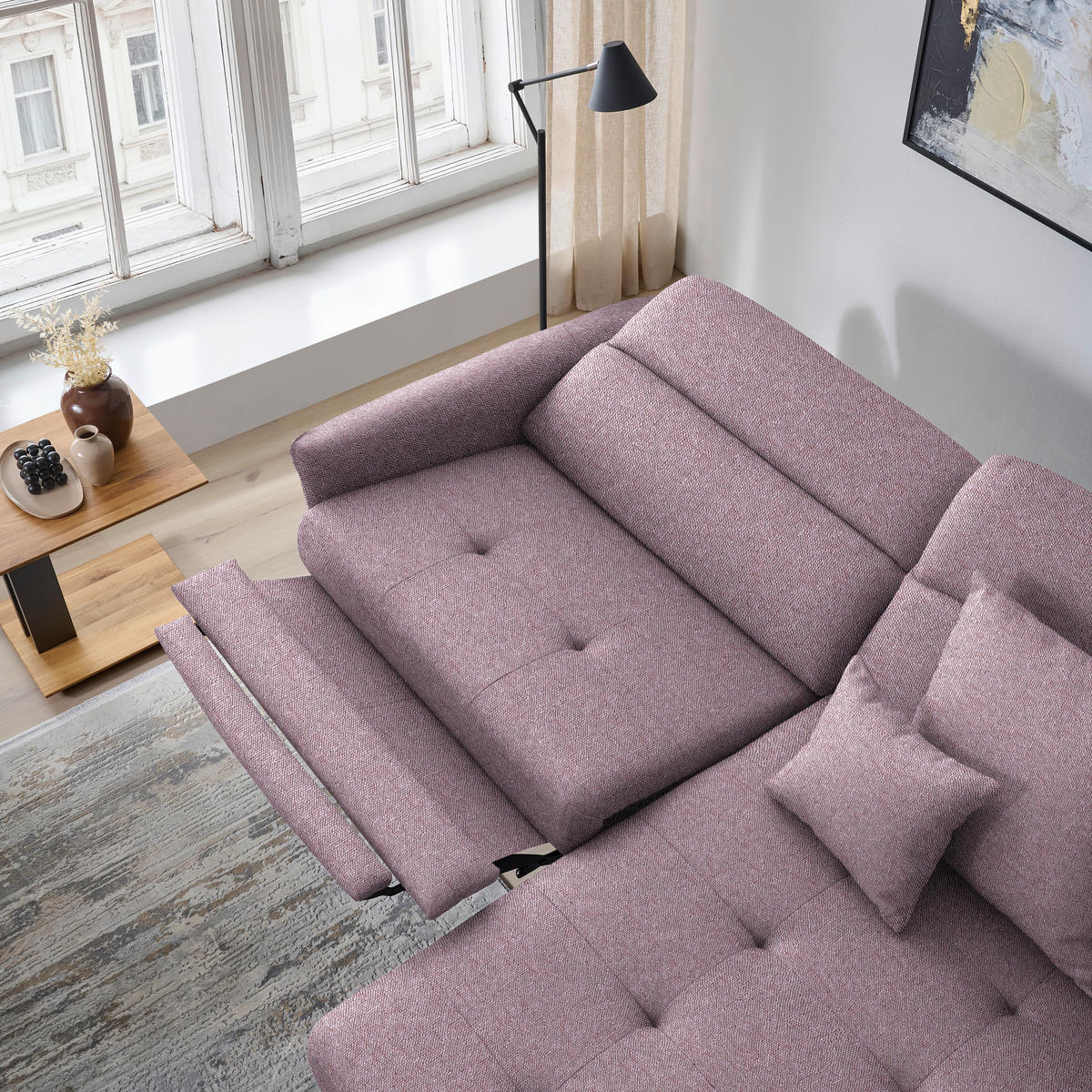 ECKSOFA MANTA in Flachgewebe Altrosa  246/175 cm  - Schwarz/Altrosa, Design, Textil/Metall (246/175cm) - Celina
