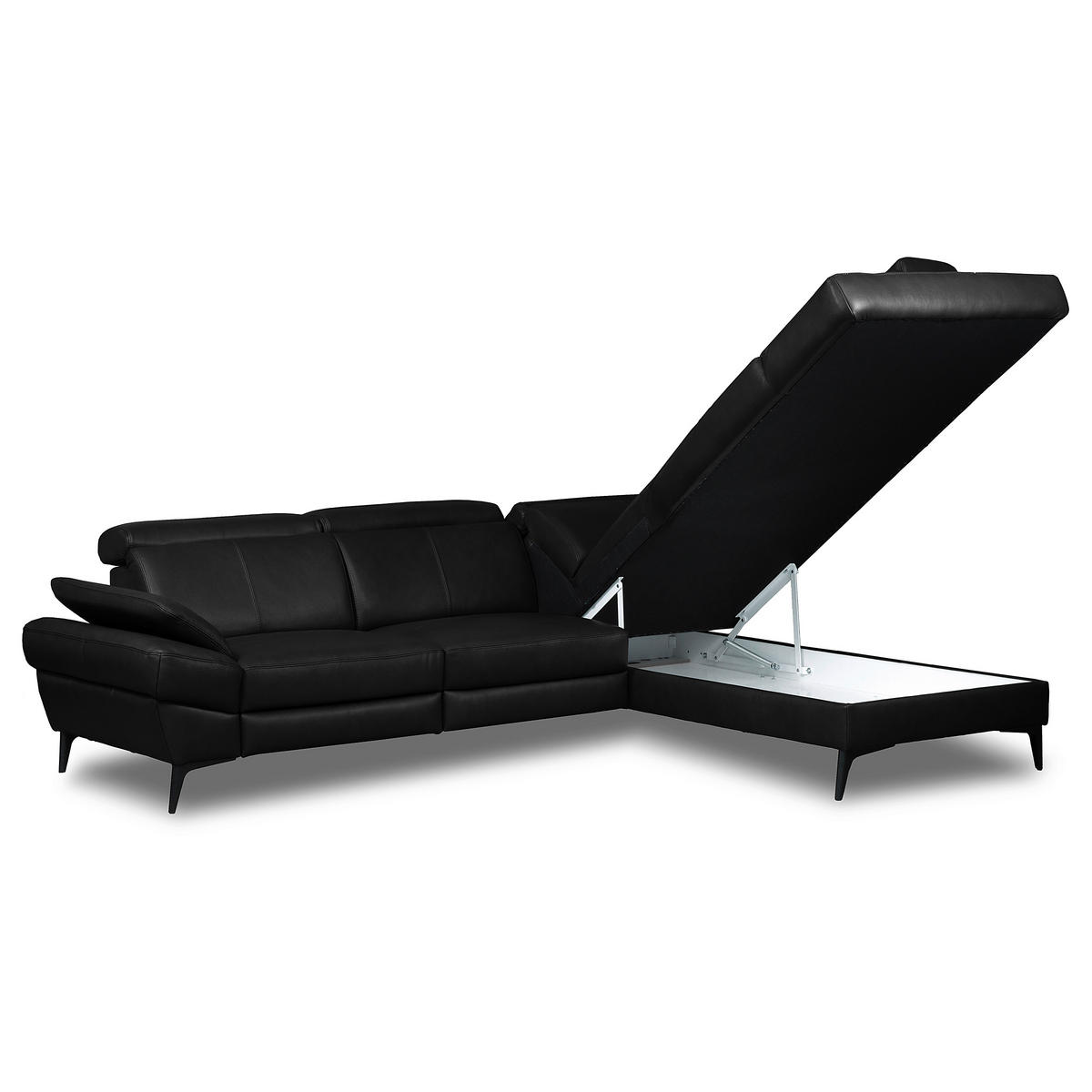 ECKSOFA Lederlook Echtleder Schwarz  - Schwarz, Design, Leder/Textil (264/211cm) - Livetastic