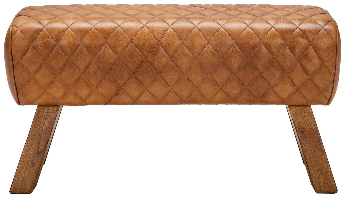 HOCKERBANK 90/46/30 cm Echtleder Braun Mangoholz massiv  - Naturfarben/Braun, LIFESTYLE, Leder/Holz (90/46/30cm) - Livetastic