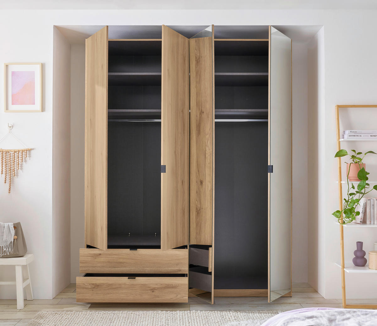 DREHTÜRENSCHRANK  in Eichefarben  - Eichefarben/Schwarz, KONVENTIONELL, Glas/Holzwerkstoff (180/225,5/57cm) - Xora