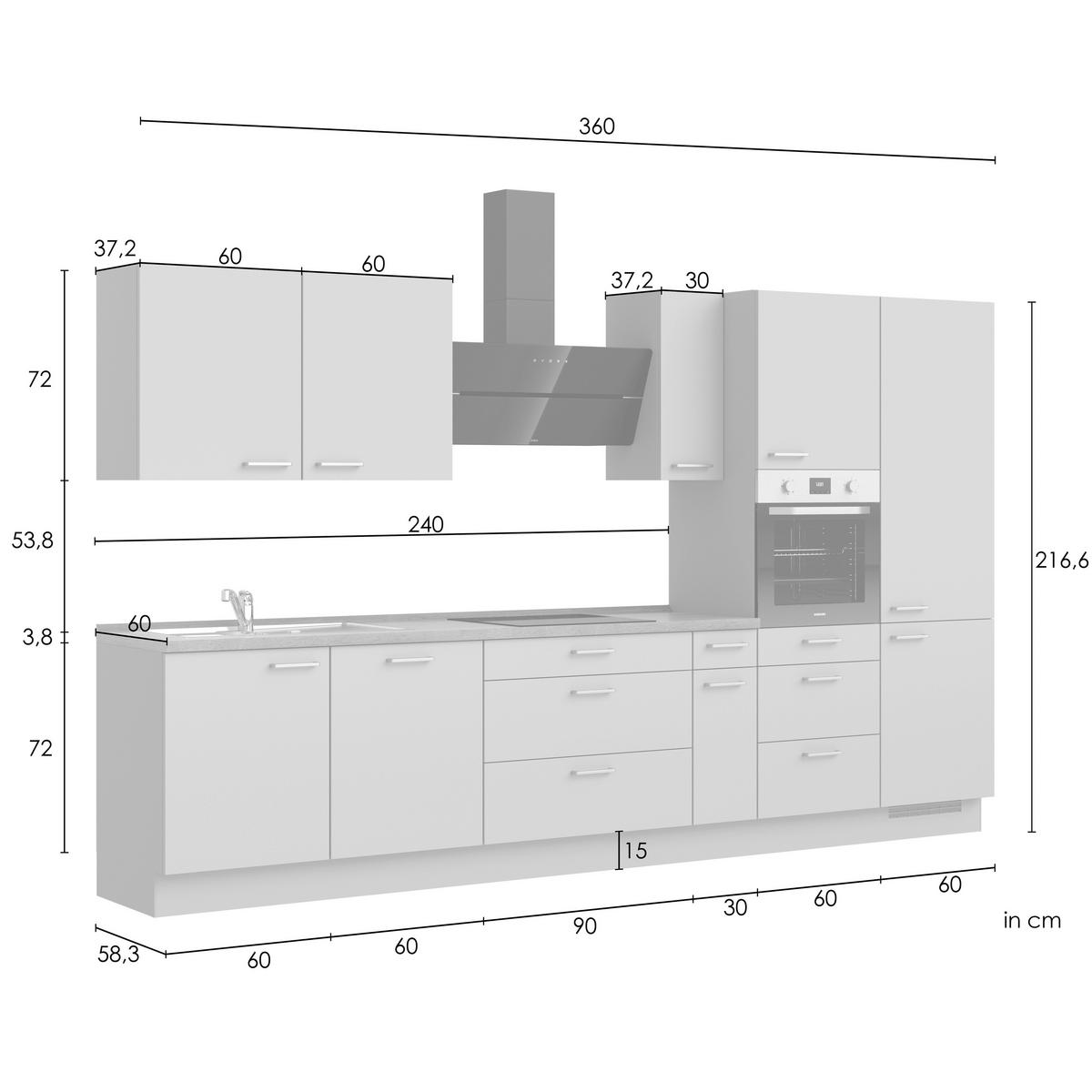 KÜCHENLEERBLOCK Frame 360 cm  in Eichefarben, Olivgrün  - Edelstahlfarben/Eichefarben, ROMANTIK / LANDHAUS, Holzwerkstoff/Metall (360cm) - Nobilia