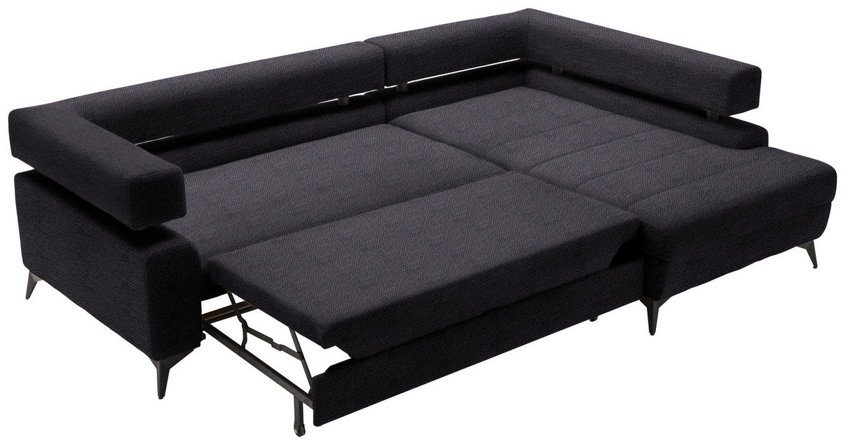 ECKSOFA in Chenille Schwarz  - Schwarz, Konventionell, Textil/Metall (265/184cm) - Hom`in