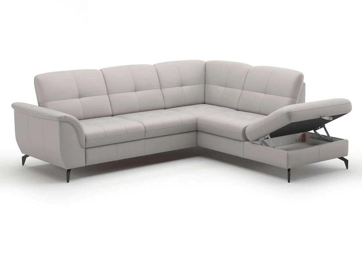 ECKSOFA in Vliesstoff Kombination Echtleder/Stoff Hellgrau  - Hellgrau/Schwarz, Modern, Leder/Textil (244/212cm) - Sit & More