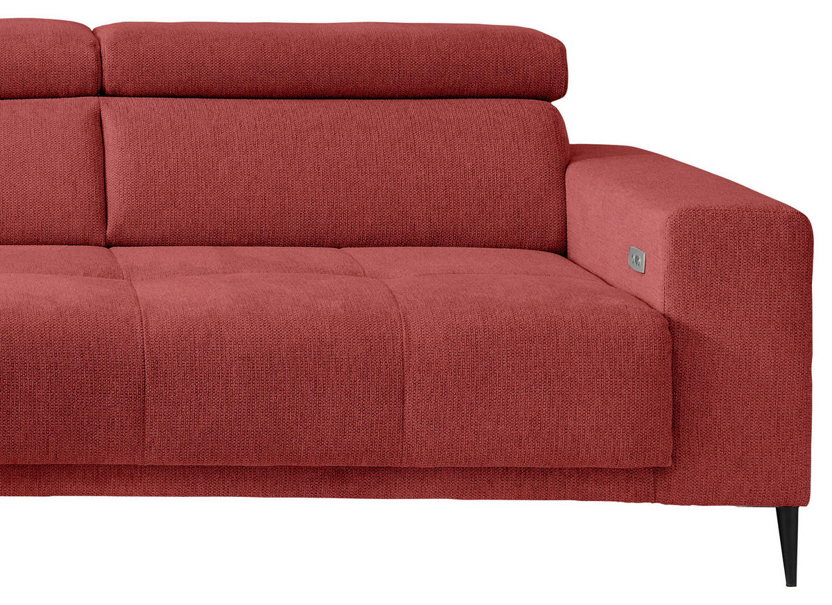 ECKSOFA INTERA in Struktur Rot  225/305 cm  - Rot/Schwarz, KONVENTIONELL, Textil/Metall (225/305cm) - Livetastic