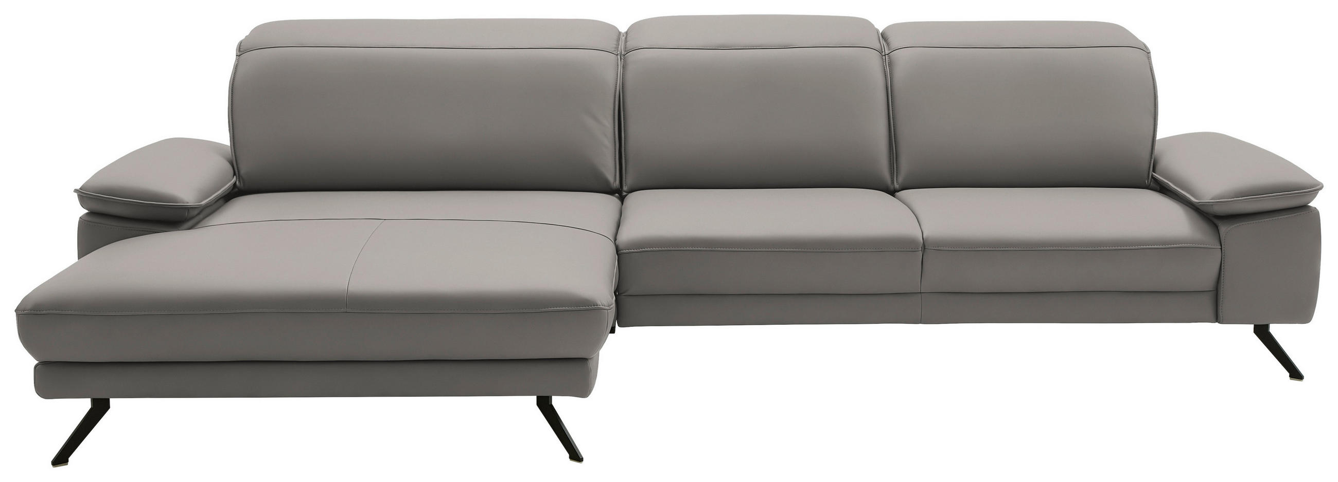 ECKSOFA in Echtleder Hellgrau  - Hellgrau/Schwarz, Design, Leder/Metall (193/332cm) - Dieter Knoll