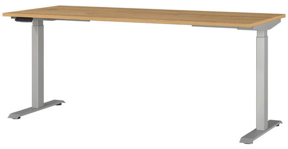 SCHREIBTISCH 180/80/72-118 cm in Braun, Silberfarben, Eichefarben - Eichefarben/Silberfarben, MODERN, Holzwerkstoff/Metall (180/80/72-118cm) - Novel