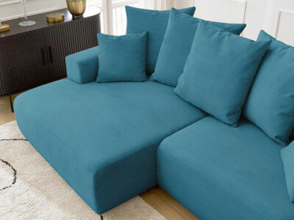 ECKSOFA Ottomane links  ATILLA Hellblau Cord  - Schwarz/Hellblau, MODERN, Kunststoff/Textil (149/244cm)
