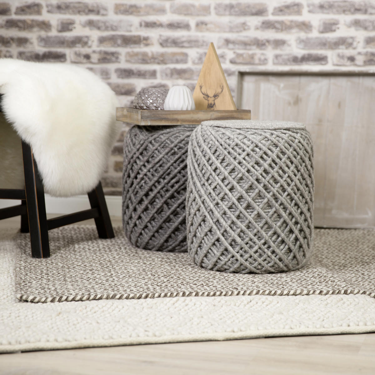 POUF Textilgeflecht Abstraktes 40/40 cm  - Silberfarben, Trend, Textil (40/40cm) - Obsession